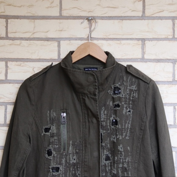 Sequin Distressed Army Military Jacket - Picture 6 of 10